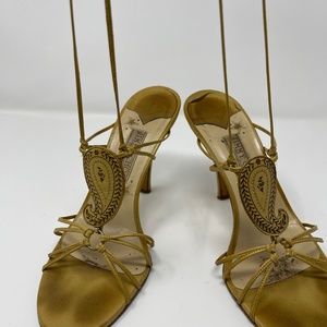 Vintage 90's Jimmy Choo Pale Yellow Wrap Shoes (Ties) - Size 39 (9) w/4" Heel